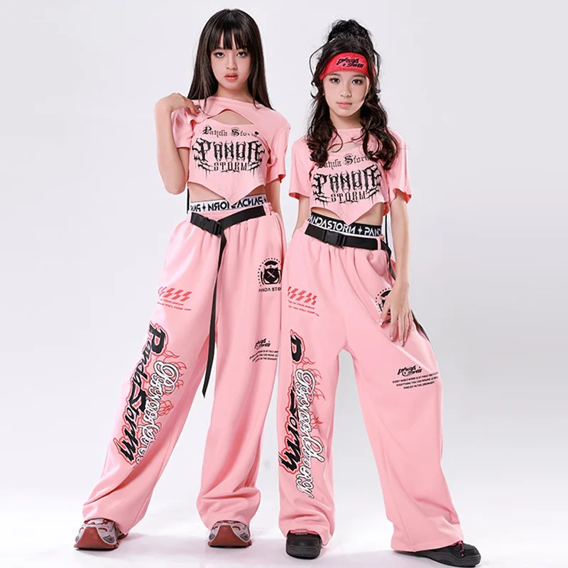 

Pink Hip Hop Dance Costume Girls Jazz Dance Tops Pants Y2K Kpop Clothing Modern Dance Performance Clothes Concert Outfit BL15351