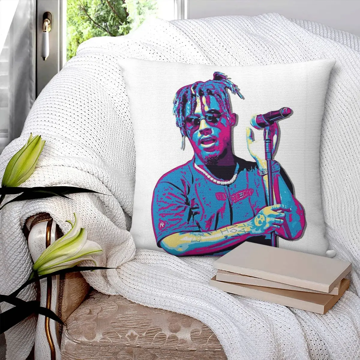 

Квадратная наволочка Juice Wrld в стиле ретро, наволочка из полиэстера, декоративная удобная подушка на молнии для домашней спальни