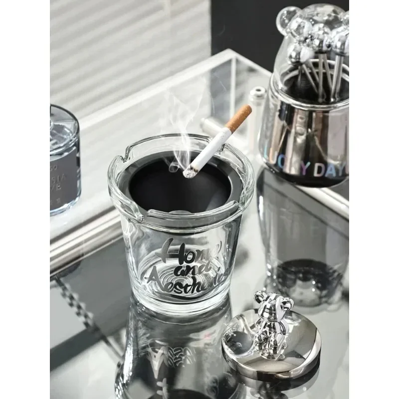 

Light Luxury Electroplating galss Ashtray with lid Decoration Modern Art Sense Living Room Desk Ornaments Cigar Ashtray