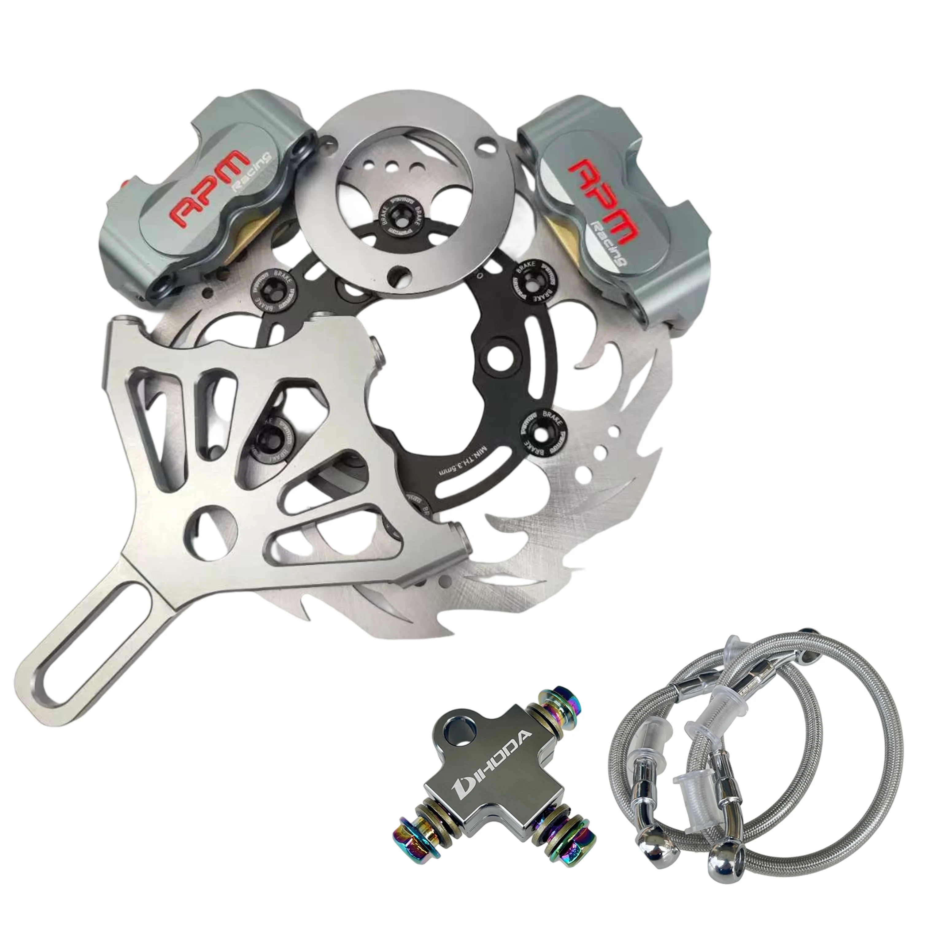 RPM 2-Piece 220mm Sawtooth الفرامل الفرجار ومجموعة القرص للسكوتر/موتو الخلفية شوكة مسطحة العالمي CNC ترقية
