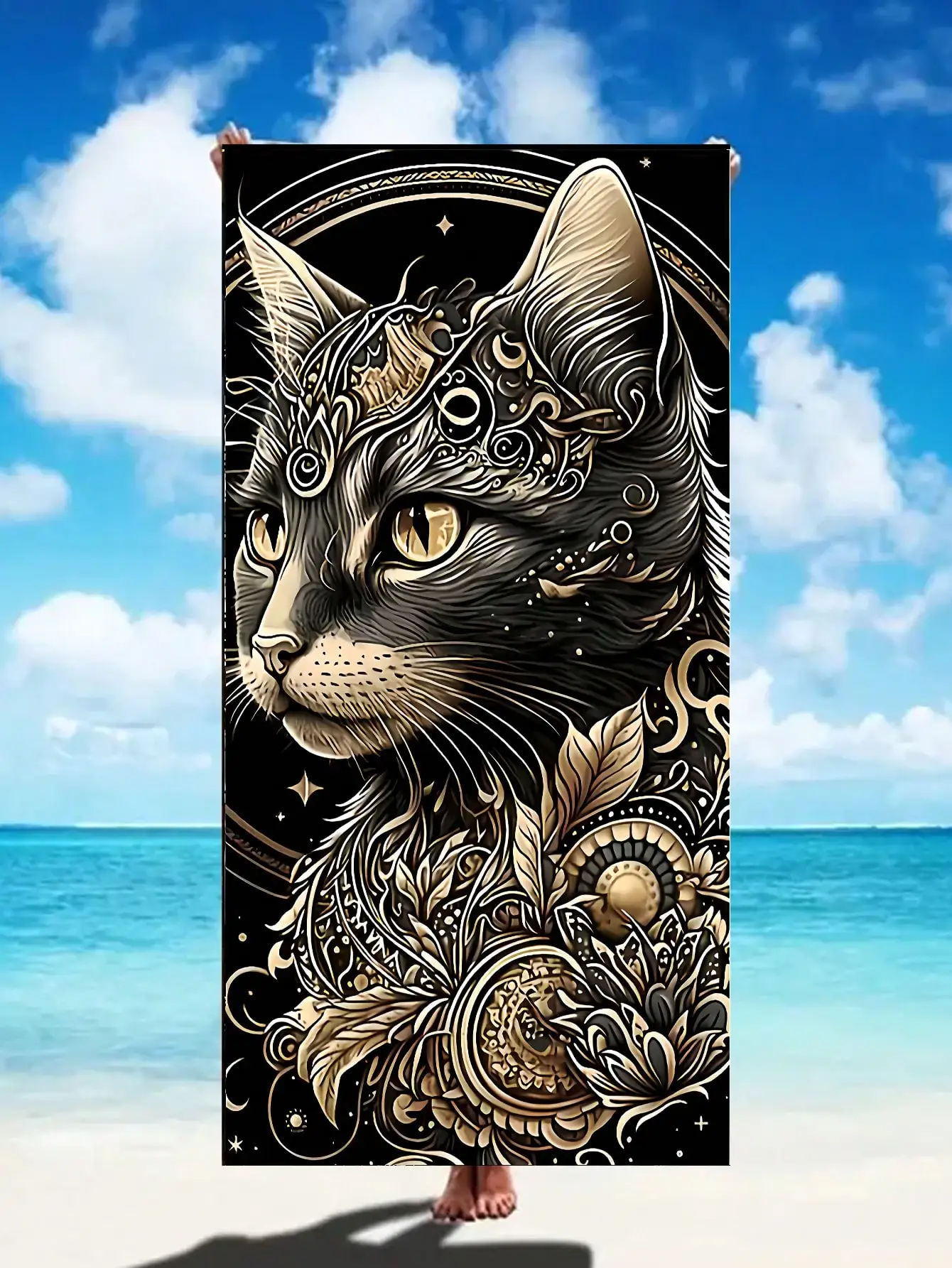 Ultra-Fine Fiber Quick-Drying Nordic Tropical Style Flamingo, Black Cat, Leopard And Tiger Printed Cartoon Beach Towel, Yoga Mat