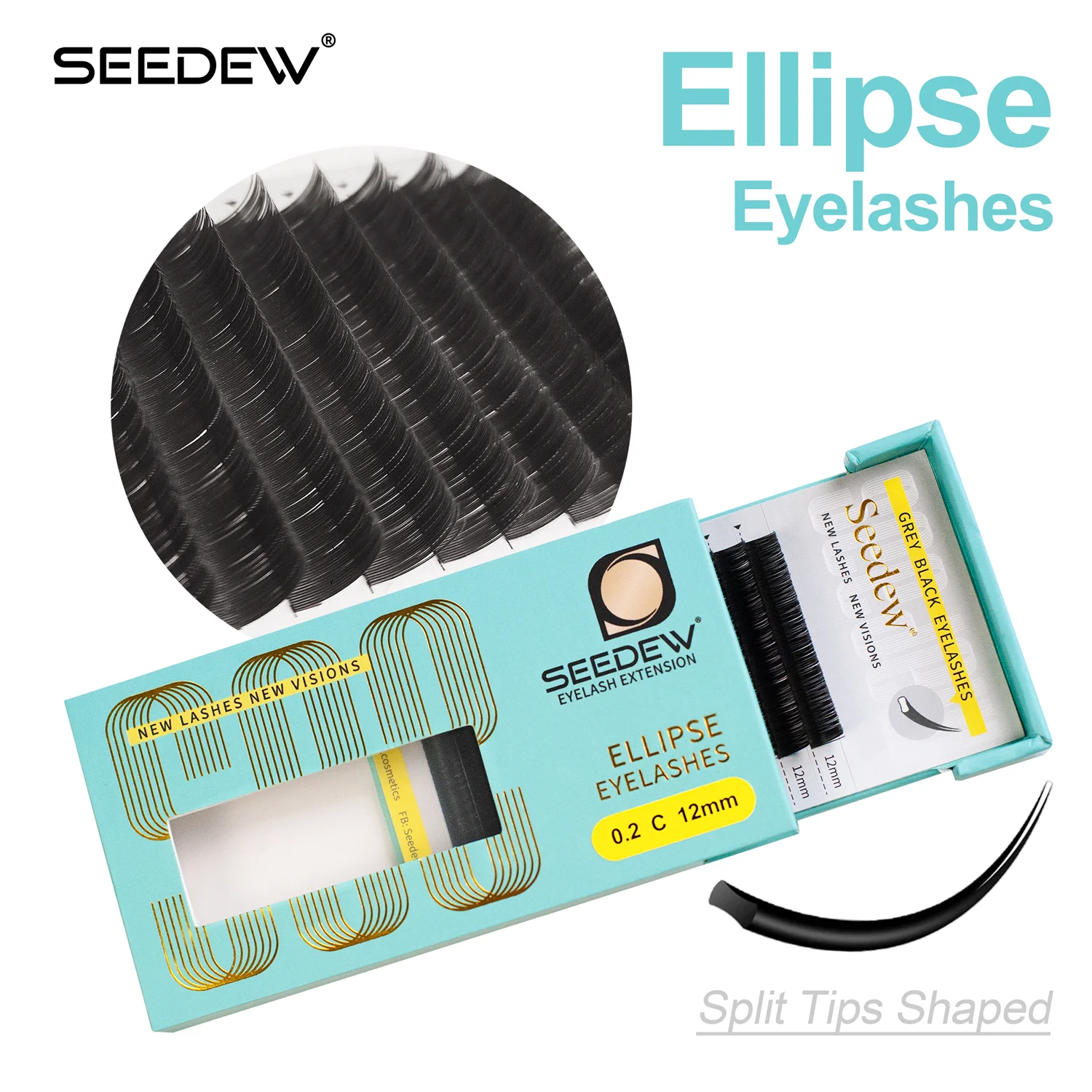 SEEDEW 0.20mm noir mat plat Ellipse Extensions de cils cils individuels Super doux Falt cils