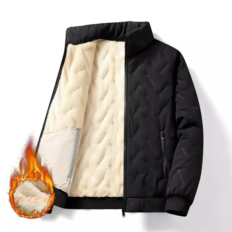 

American Sle Heavyweight Loose Casual Lamb Velvet Cotton Jaet Men's Fce Lined Thiened Windproof Long Sve Coat