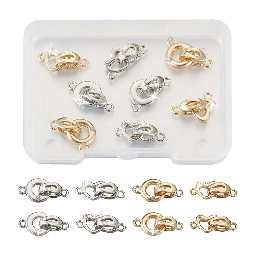 

8 Sets 4 Styles Heart Shape Brass Cubic Zirconia End Tip Fold Over Clasps Bead Connectors for Women Men Bracelet Jewelry Making