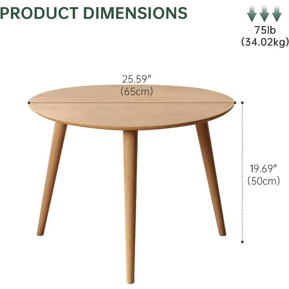 Mid Century Modern Small Oval Coffee Table, 25.6 Solid Oak Wood Living Room Side Table