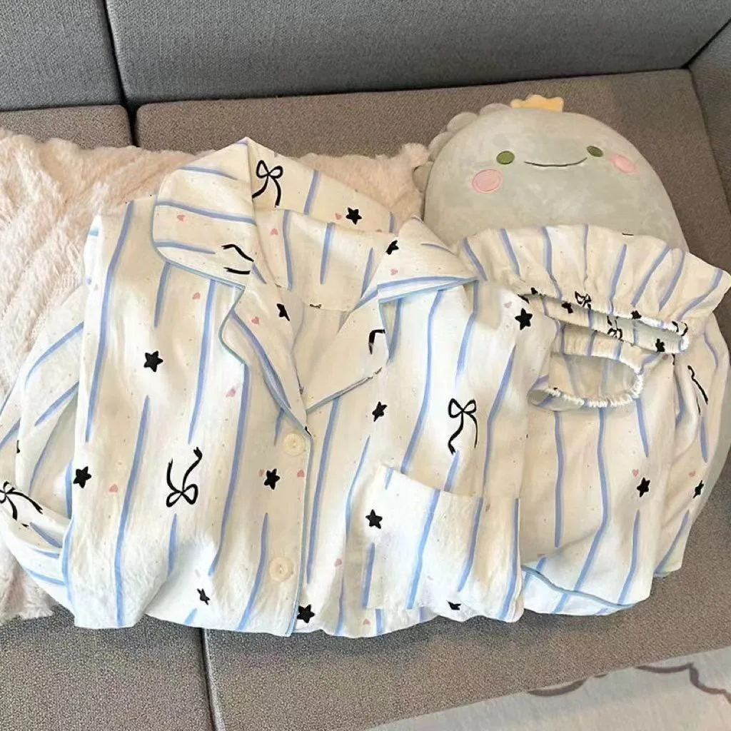 Ins Korean Version of The New Ms. Clouds Cotton Long-sleeved Long Pants Pajamas Home Wear Ms. Loose Cartoon Girls Sweet Live Set