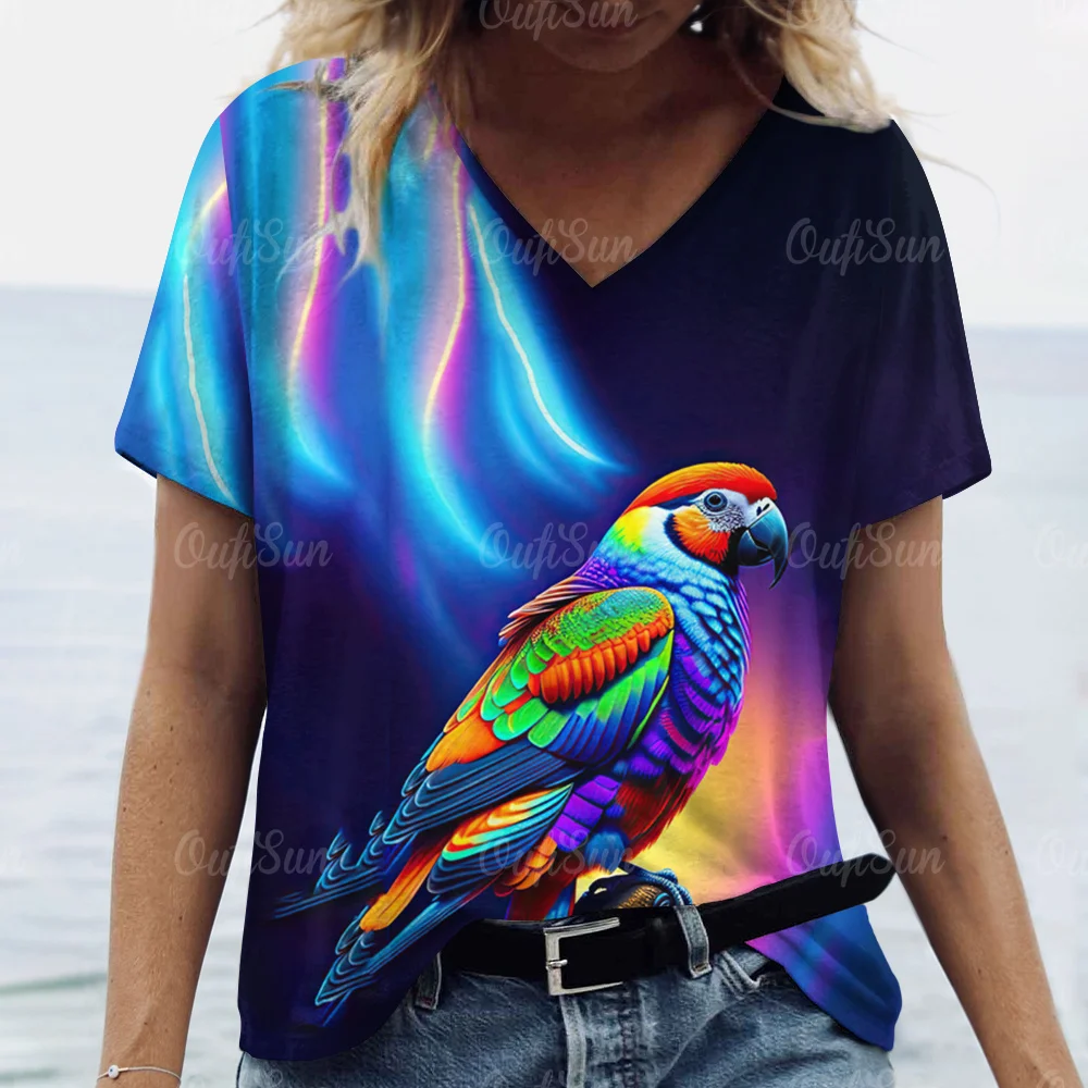 Summer V-Neck Short Sleeve T-Shirts Loose Plus Size Tops Animals Print Everyday Life Clothing Women\'s Casual T Shirts Clothing