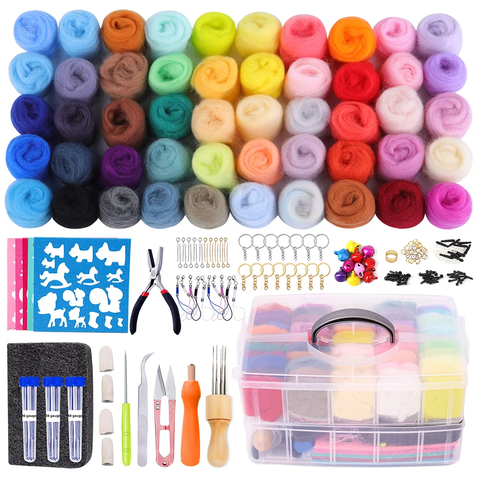 KRABALL Complete Needle Felting Kit Tools and Supplies with Felt Wool for Doll Making Needlework felt DIY Craft Accessories