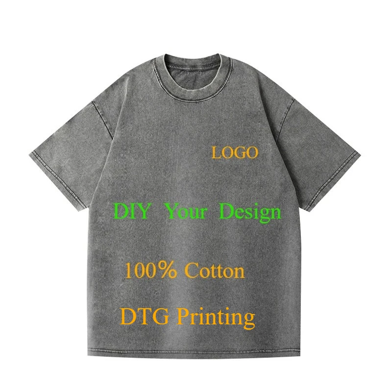 Custom Retro Washed Cotton Tee Oversized T-Shirt Retro Hip Hop Style Streetwear 100% Cotton Personalized Design Men Clothing