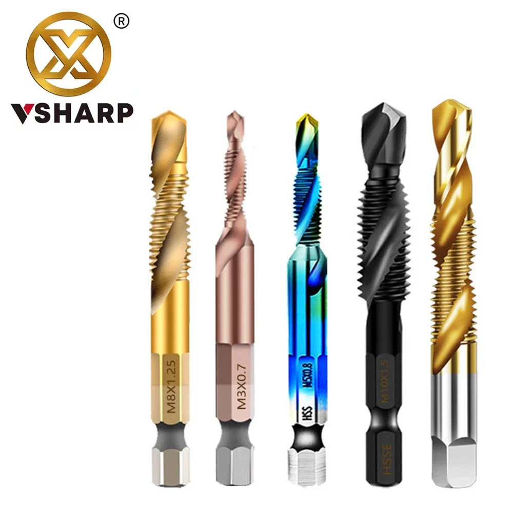 Tap Drill Bits Set Titanium Plated Hex Shank HSS Countersink Thread Metric Screw Machine Compound M3 M4 M5 M6 M8 M10 Hand Tools