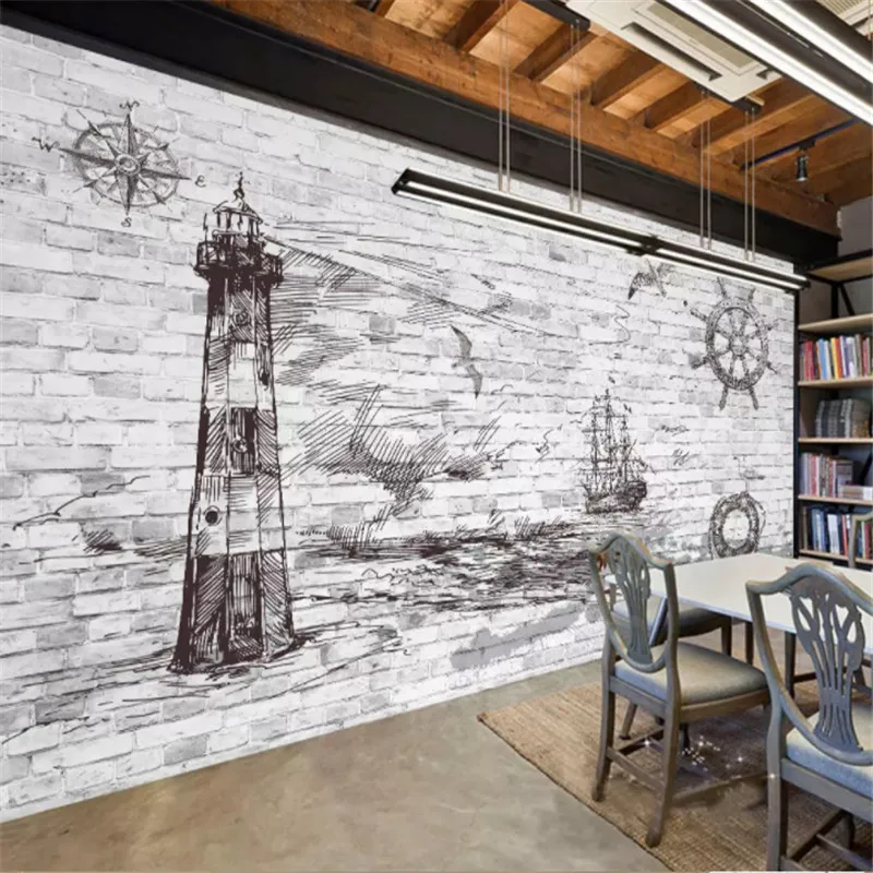 

Custom mural wallpaper retro European nautical culture brick Wallpaper 3D bar Cafe restaurant mural wall papers home decor