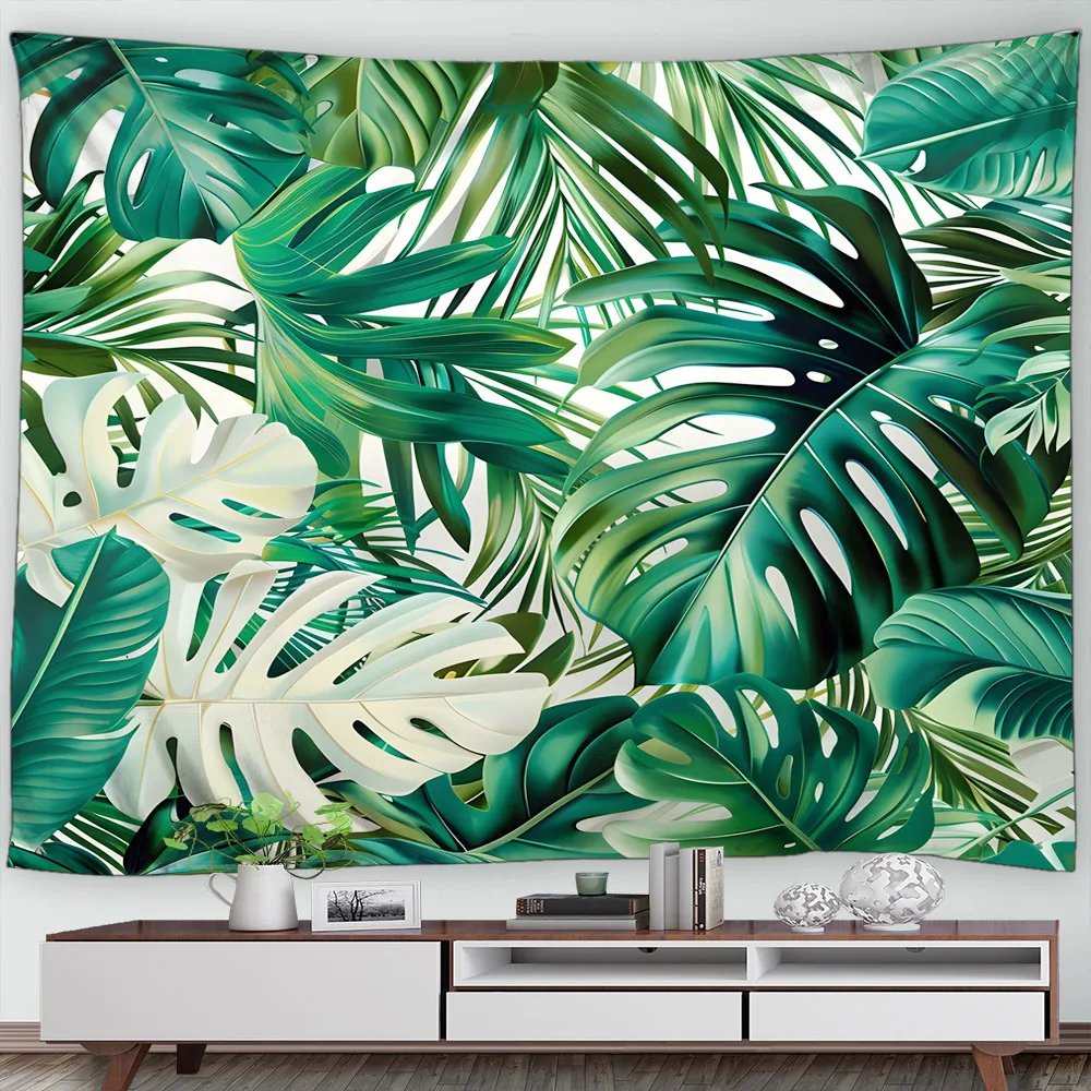 Green Vine Leaf Tapestry Tropical Leaves Monstera Palm  Mushroom Nature Bedroom Living Room Wall Hanging Home Decor Tapestry