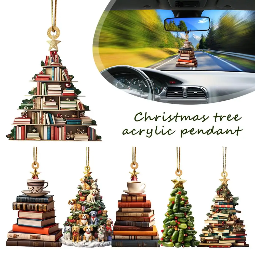 Świąteczna drewniana zawieszka 2d Akrylowa półka na książki z kreskówek Navidad Year Mirror Car Rearview Party Hangings Xmas New Tree Gifts Z9B5