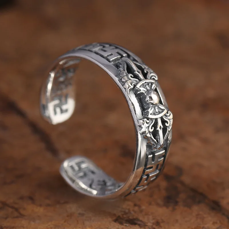 Wholesale S925 openning silver ring Thai silver retro simple Vajra million word return pattern men's tail ring ring