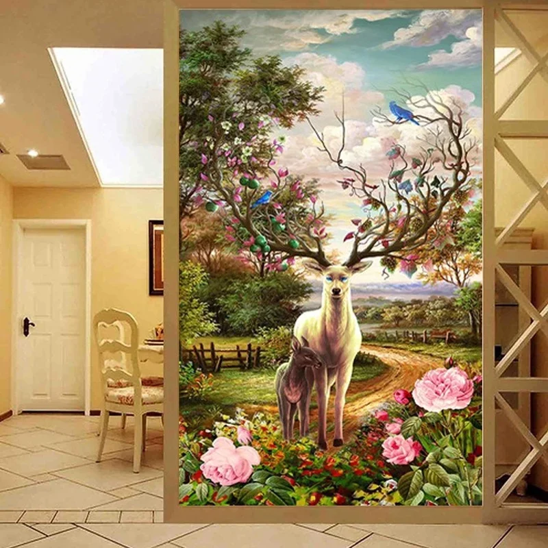 DIY full Diamond Embroidery,Round Diamond European wealth deer Living room decoration rhinestone beads Diamond painting