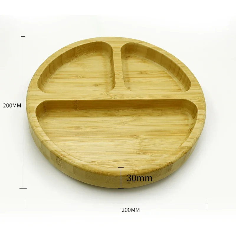 Bamboo baby plate environmental non-slip plate large three grid plate with silicone suction cup