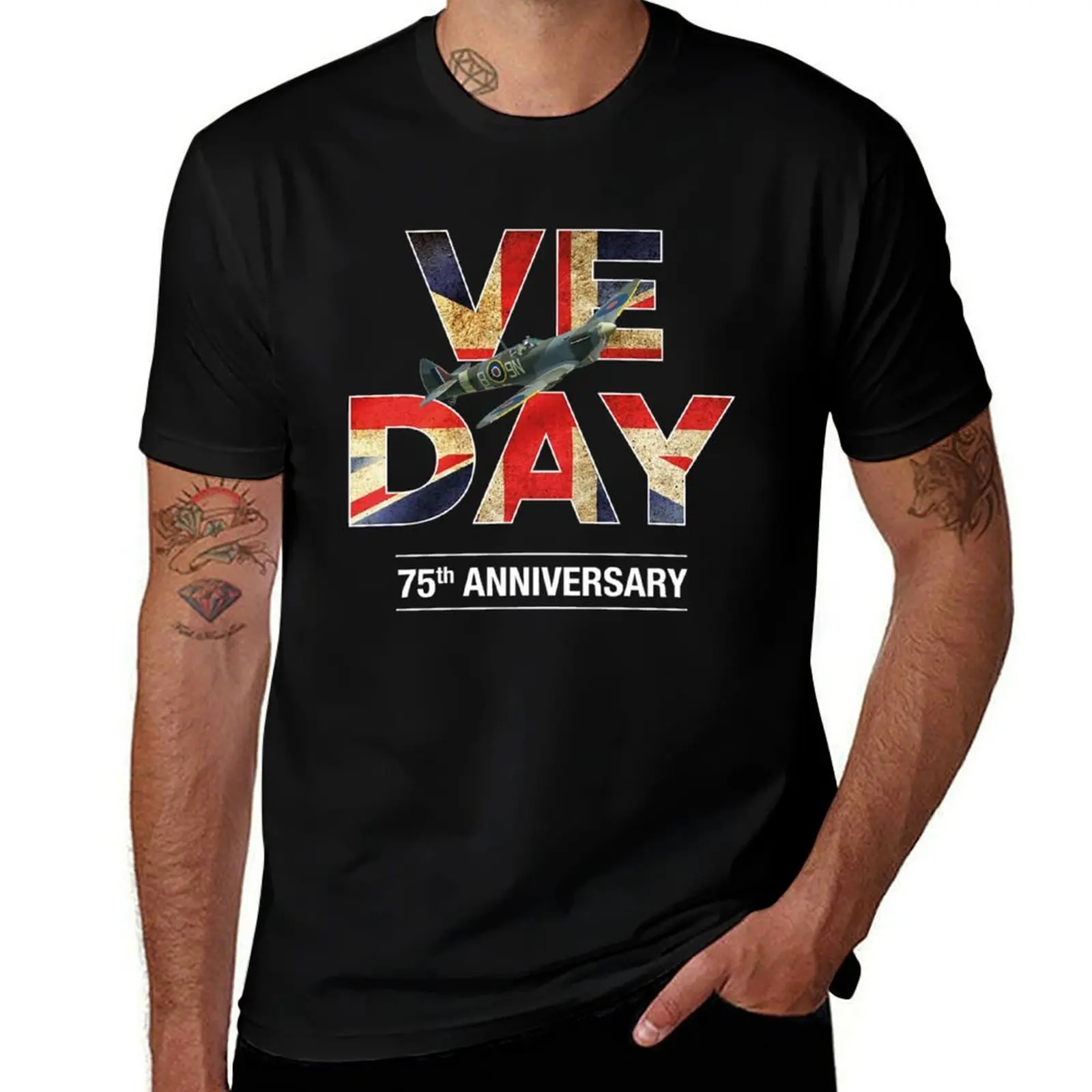 

VE Day WWII V-E Day Celebration Spitfire 75th Anniversary T-Shirt essential t shirt cotton t shirts high quality T-Shirt
