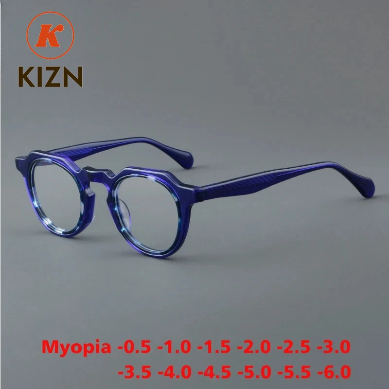 

KIZN High Quality Acetate Myopia Glasses Frame Round Optical Clear Eyewear Customizable Prescription Spectacles -0.50 to