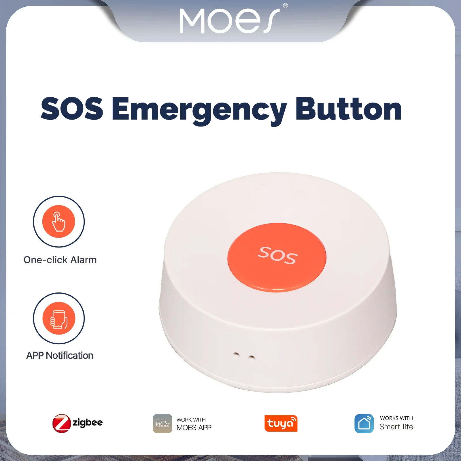 MOES-Bouton SOS Zigequation Tuya, alarme de suppression, notification en un clic, aide d'urgence, soins infirmiers, enfants, patients, hôpital, sécurité à domicile