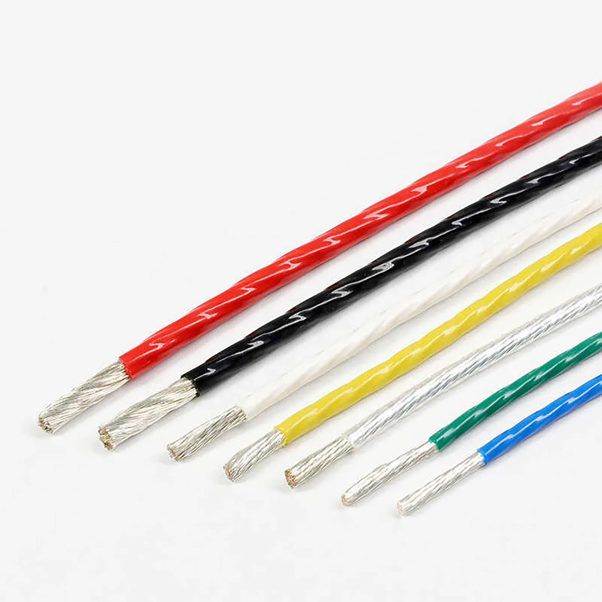 28AWG PTFE Silver Plated Copper Cable OD 0.8mm 200°C 300V Stranded Wire Black Red Green Gray Yellow Green Blue Transparent