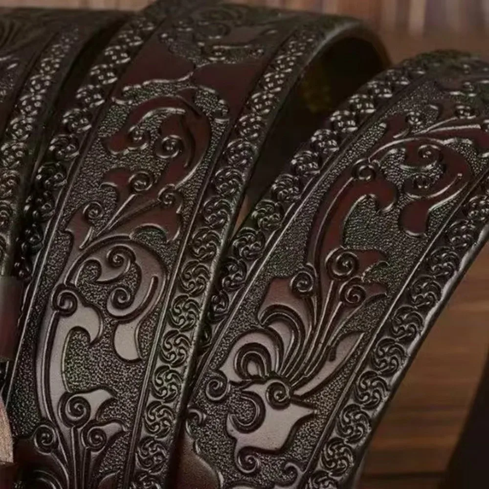 Y2k Embossed Women's Faux Leather Belt Hip-Hop PU Embossed Leather Belt Ethnic Style Pin Buckle Jeans Belt