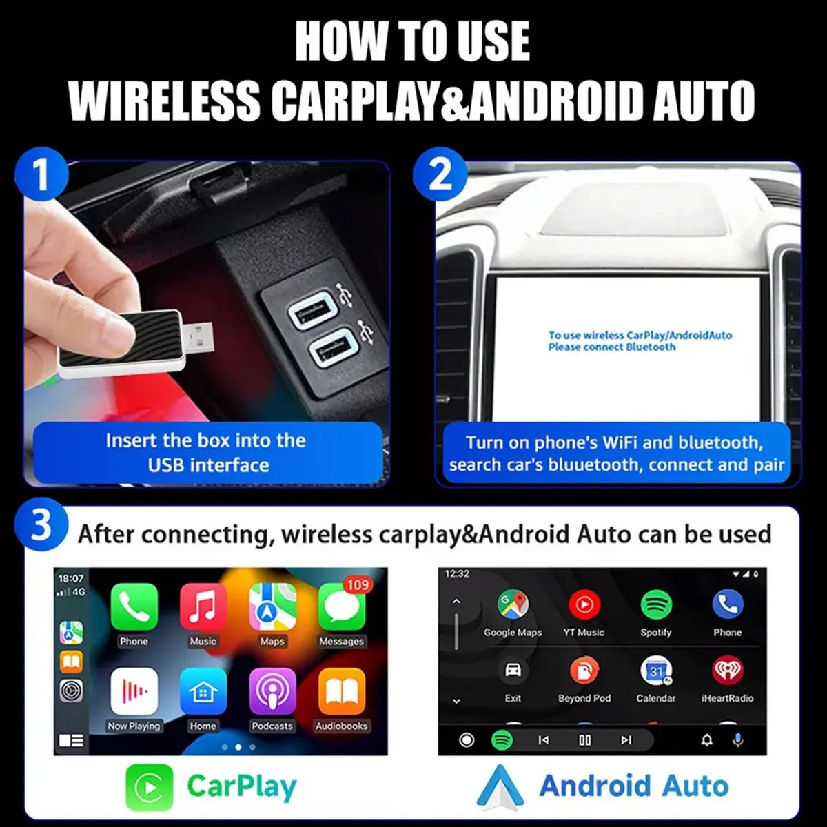 Super Sale Mini USB Wireless CarPlay Adapter for Android Auto Plug Play Converts Wired