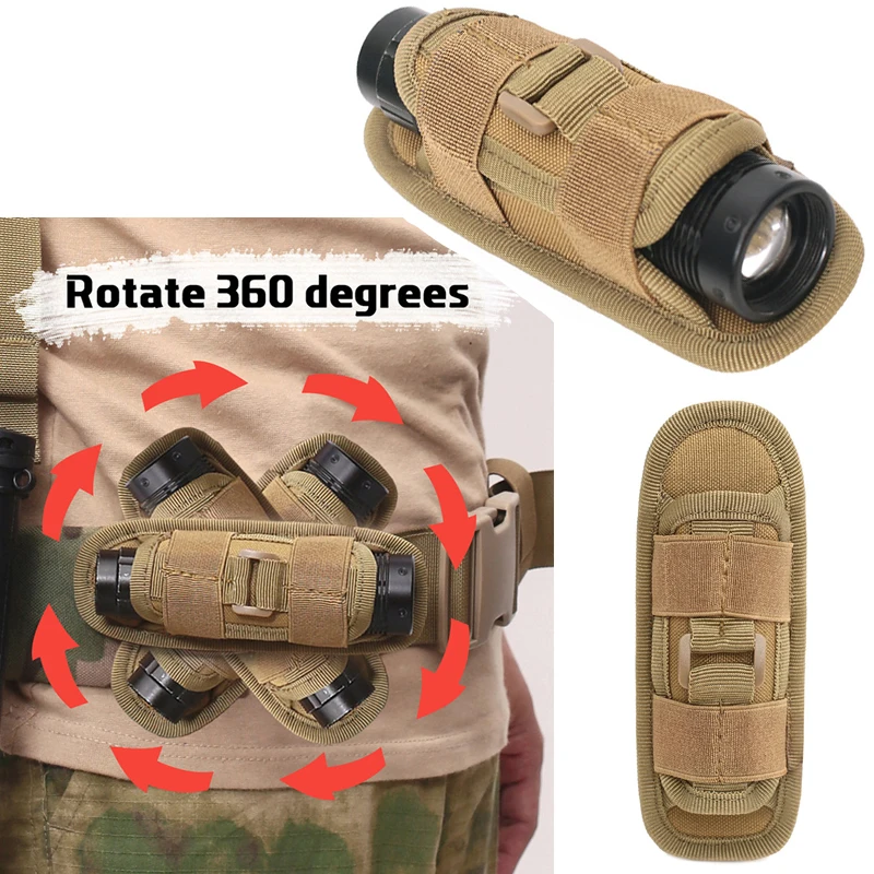 Tactical Hunting 360 Degrees Rotatable Molle Flashlight Pouch Holster Torch Case Outdoor Belt Portable Torch Cover Holder Pouch