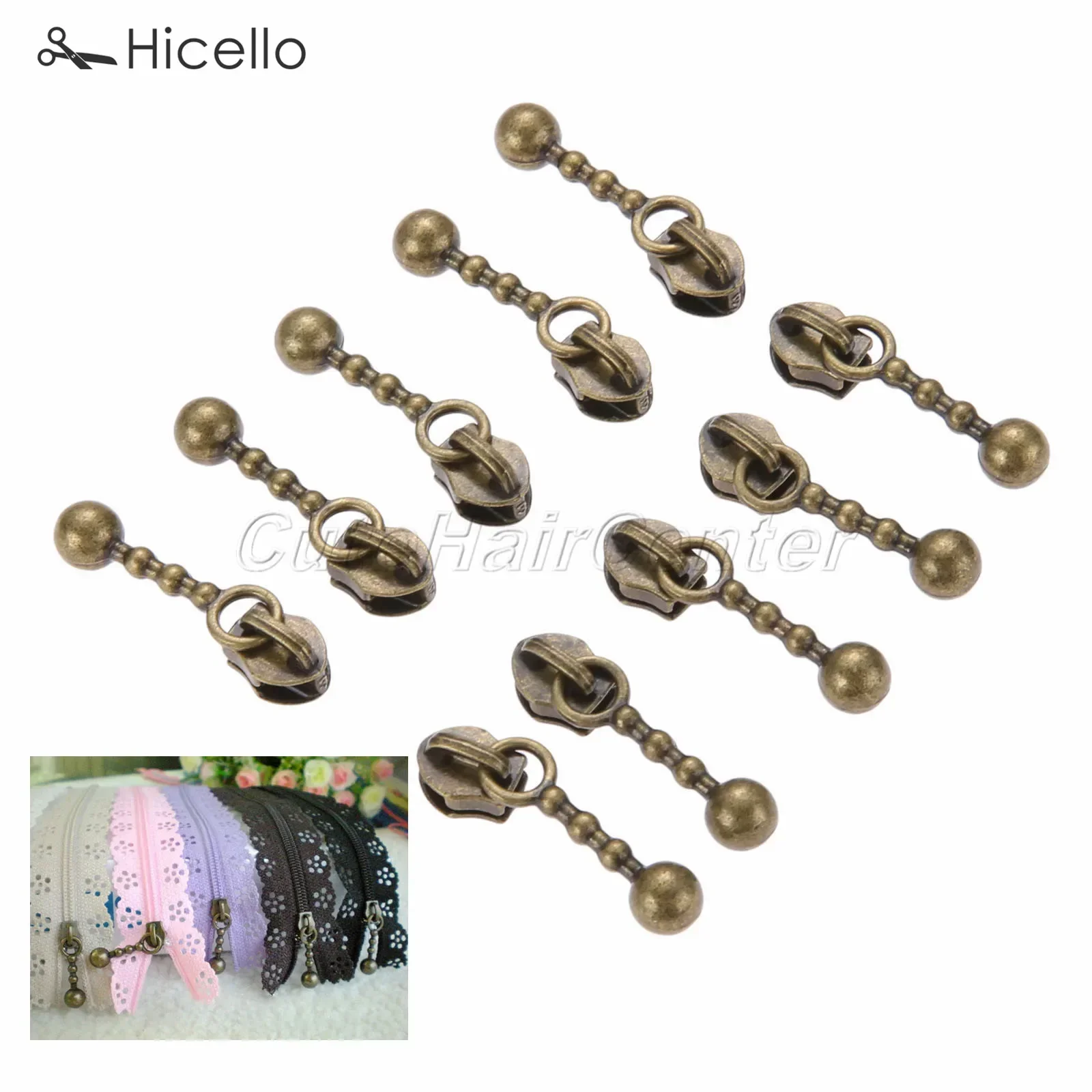 20pcs/lot Zipper Sliders Metal 3# Nylon Zippers Replace Pulls Drop Shape Antique Bronze DIY Craft Sewing Accessories Hicello