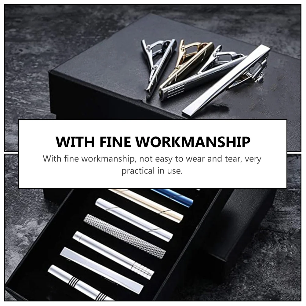 

8Pcs Business Tie Clips Set Fine Craftsmanship Copper Necktie Bar Secure Fit for Dress Shirt Style Essential Men Tie Clip