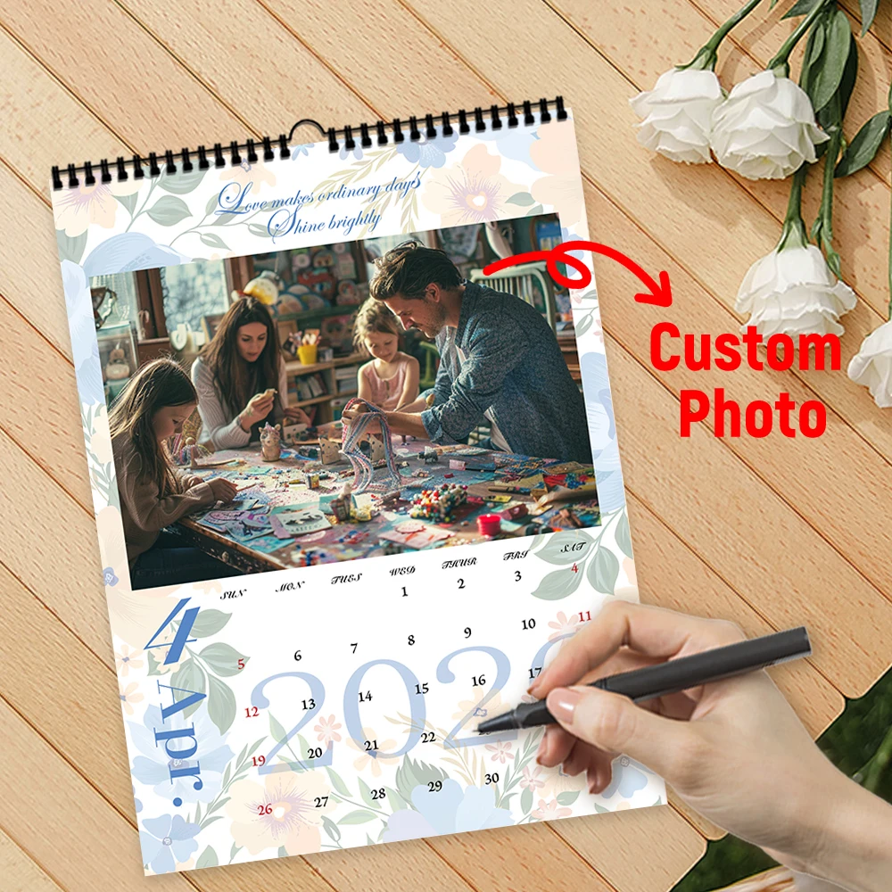 Calendario personalizzato 2026 da 1 pezzo - Calendario da parete personalizzato Carica 6 foto Calendario da parete Compleanno, Natale, regalo di Capodanno