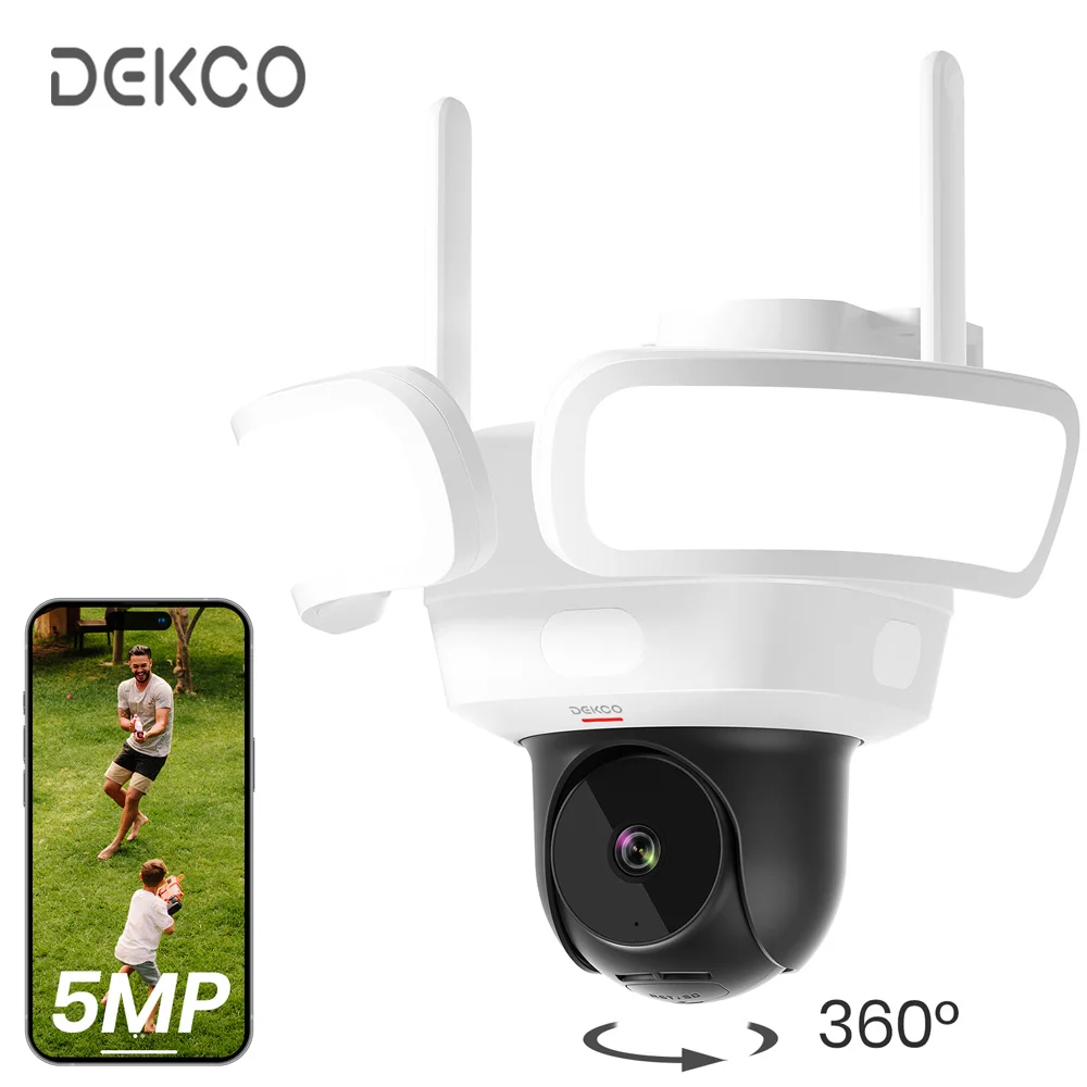 Dekco 3K/5MP UHD Wall Light Camera Wireless Wifi Floodlight Camera Outdoor 360° View Color Night Vision 2-way Audio Security Cam