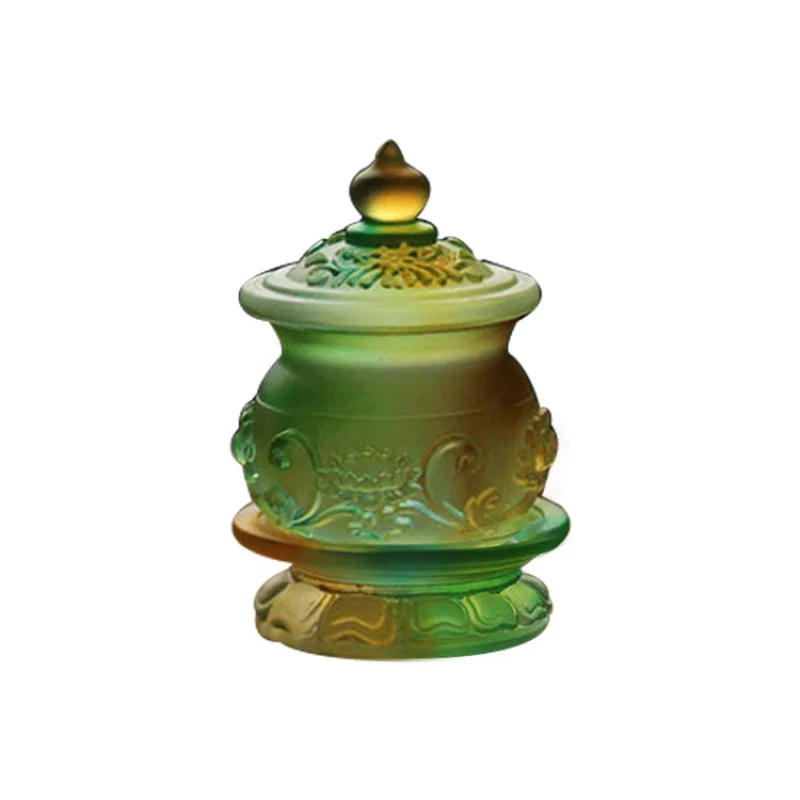 Handmade Ancient Glaze Relief Lotus Holy Supplies Water Cup Ornament Buddha Front Offering To