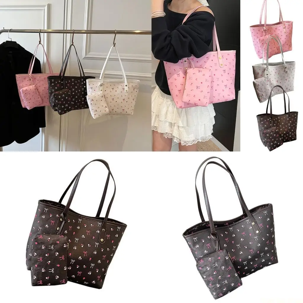 

X90D Просторная сумка через плечо с принтом бантов и бумажником для деловых поездок и повседневного использования