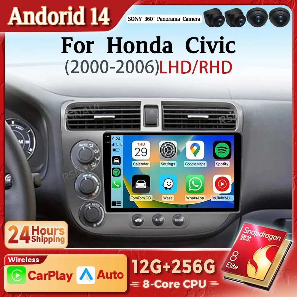 

Android 14 Carplay Auto Car Radio Multimedia Player For Honda Civic 7 2000 - 2006 LHD Navigation Autoradio Stereo 2din Head Unit