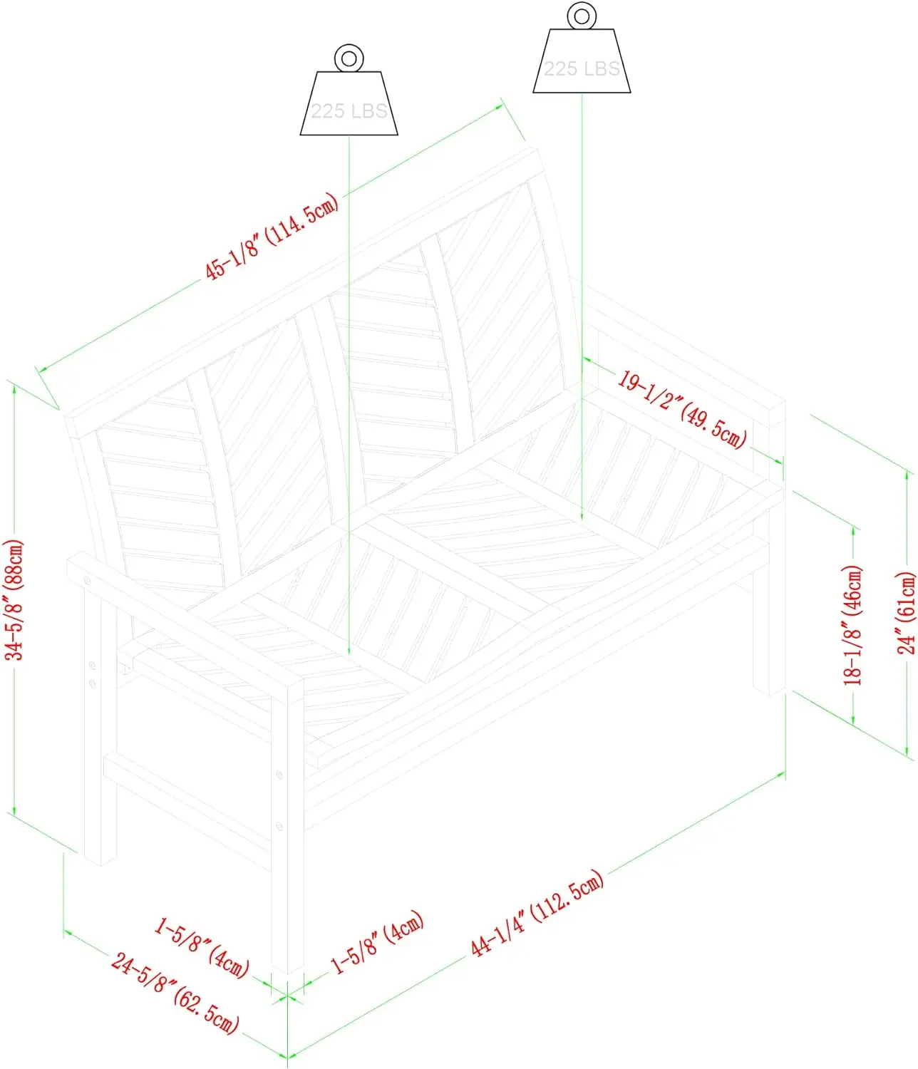 Patio esterno in legno Chevron sedia a due posti per tutte le stagioni cortile conversazione giardino a bordo piscina balcone divano, 48 pollici, marrone