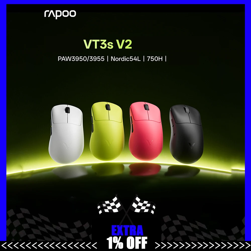 Rapoo VT3S Pro V2 Mouse Dual Mode Wireless Mice Paw3955 Sensor 8000Hz Polling Rate Lightweight Gaming Mouse PC Accessories