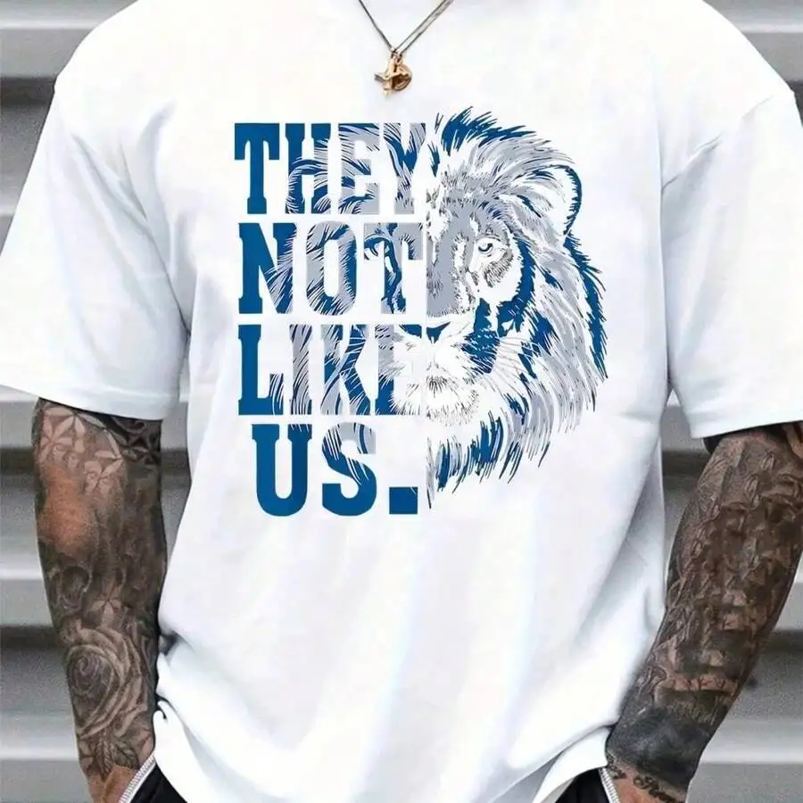 Unisex 100% Cotton Round Neck Short Sleeve "They Not Like Us" T Shirt With Lion Graphic - Bold And Distinctive Basic Tee For 100% Cotton Trendy Y2K Short-Sleeve Tee-Soft, Quick-Drying, Great Gift for Christmas or Halloween.