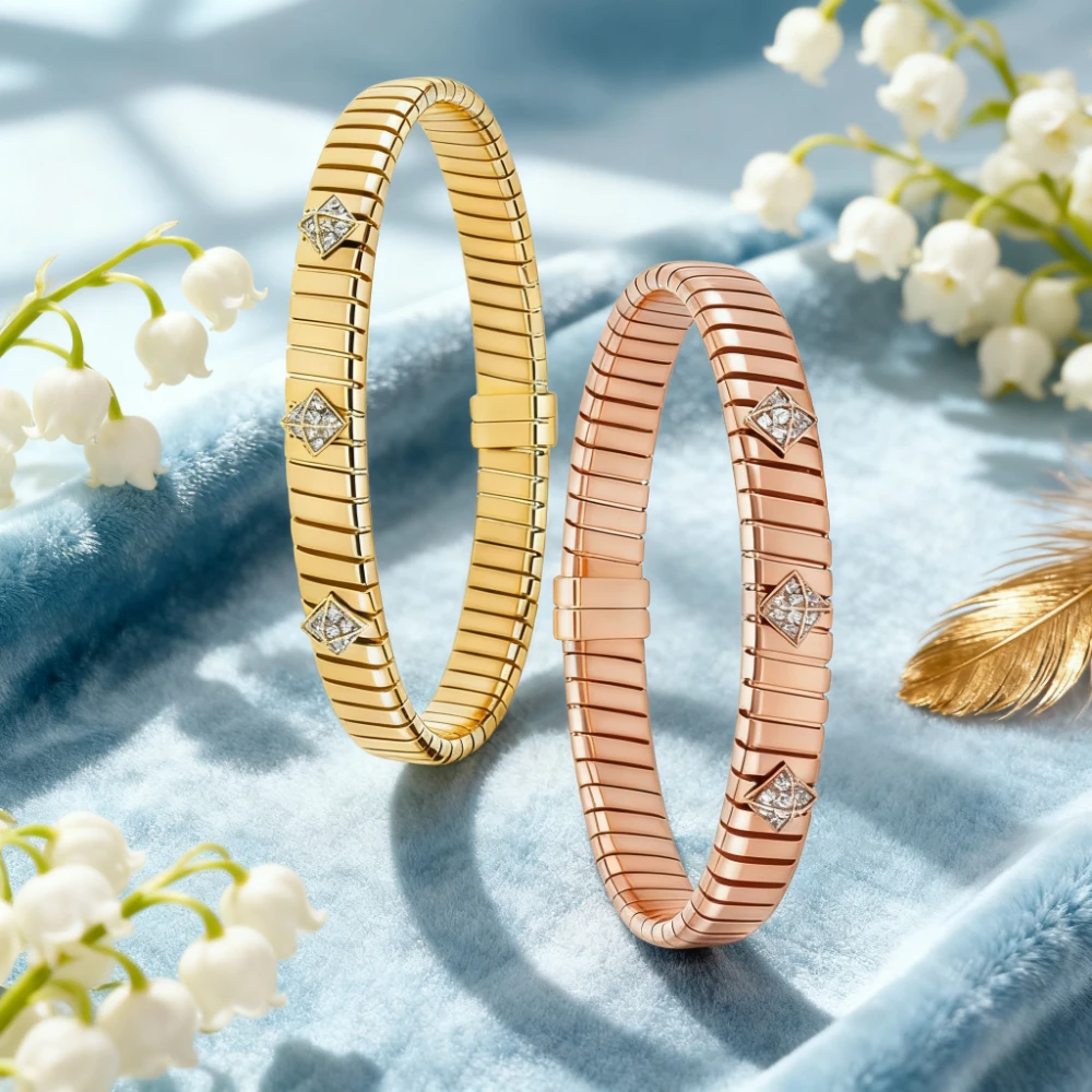 

Ювелирные изделия премиум-класса, эластичные заклепки из розового золота, европейско-американский нишевый легкий роскошный индивидуальный браслет с бриллиантами для женщин