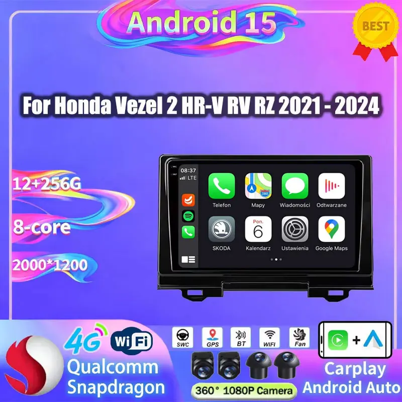 Car Radio Android 15 For Honda Vezel 2 HR-V RV RZ 2021 2022 2023 2024 Wireless Carplay Auto Multimedia Video Player Stereo WIFI