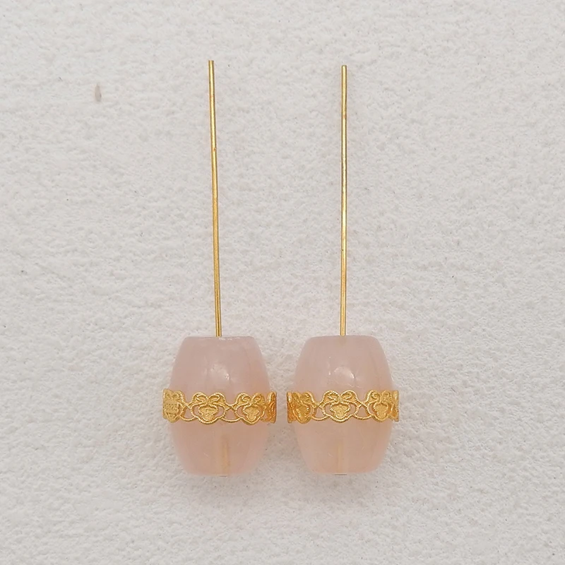 New Arrival! 1Pair Silver Gold Plated Natural Rose Quartz Gemstone Earring Beads, Jewelry DlY Making Accessories