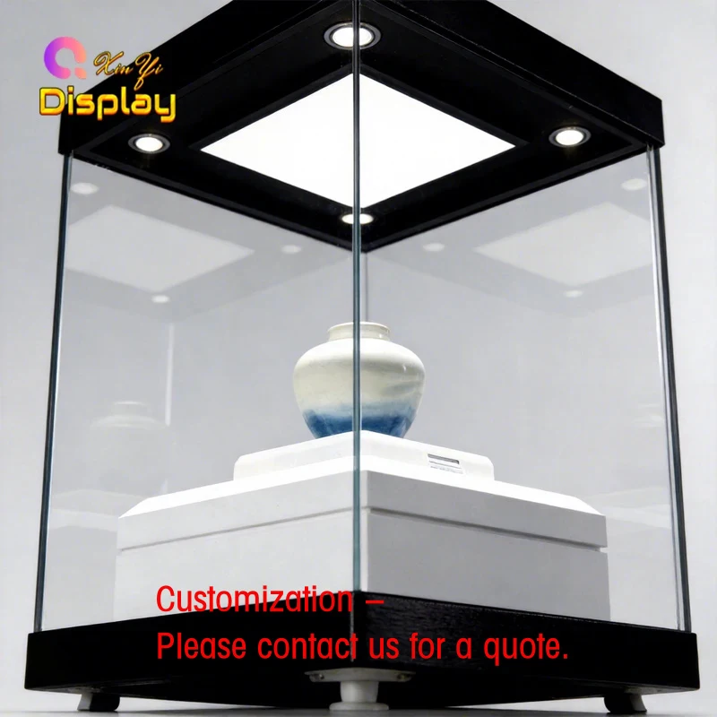 custom.Freestanding Luxury Shopping Mall Museum Display Cabinet with LED Lit Tempered Glass 360 No Dead Angle Full Showca