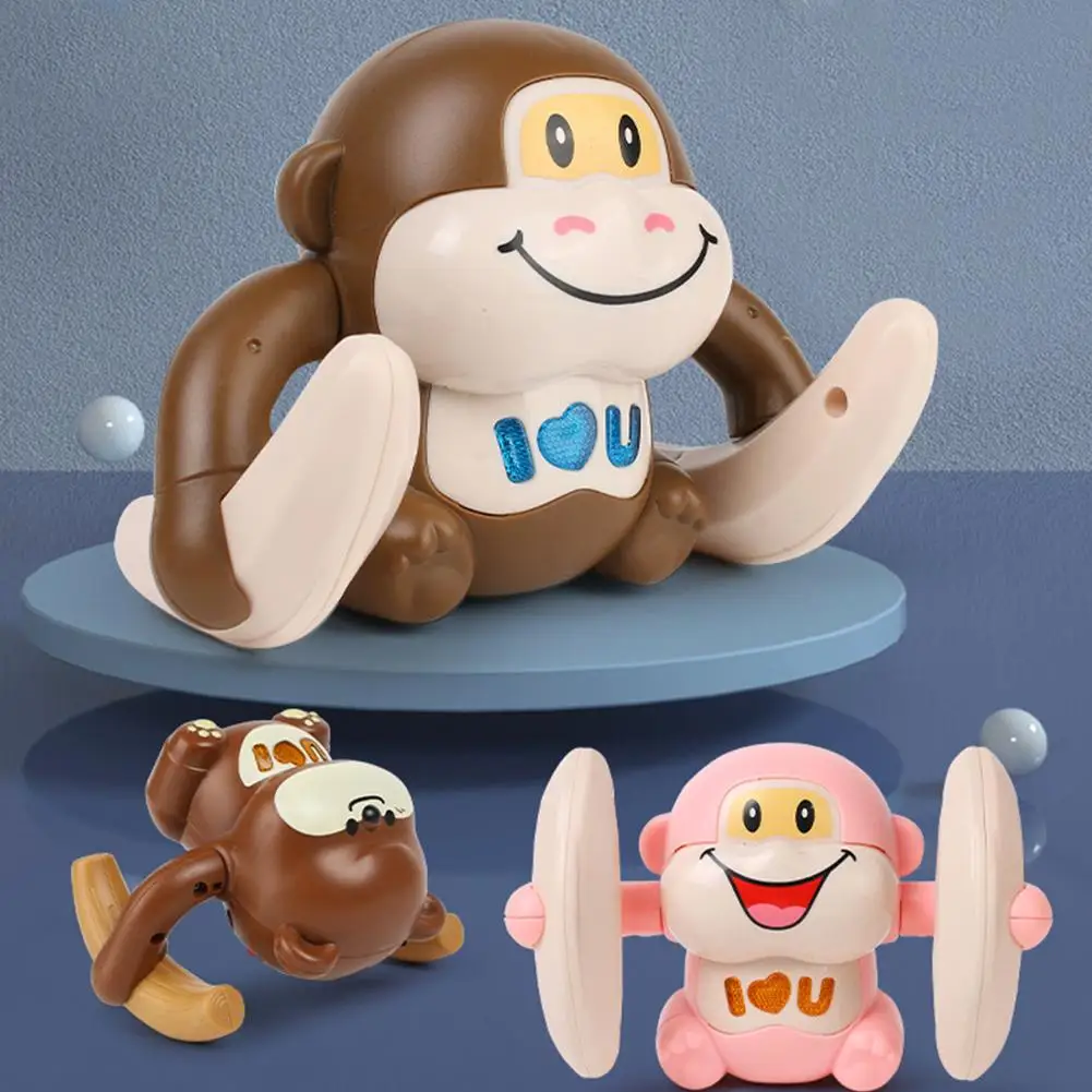 Electric tipping bucket monkey bear voice activated induction cartoon tumbling banana monkey toy for kids