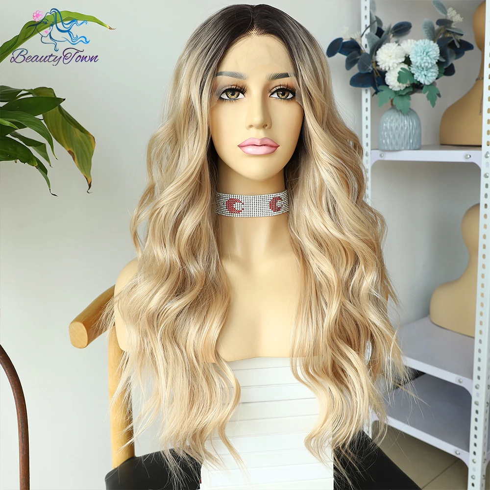 13X4 Wig Renda Depan Sintetis 613 Rambut Pirang Madu Ombre Hd Wig Renda Depan untuk Wanita Kulit Hitam 28 Inci Wig Penggunaan Sehari-hari Cosplay 180%