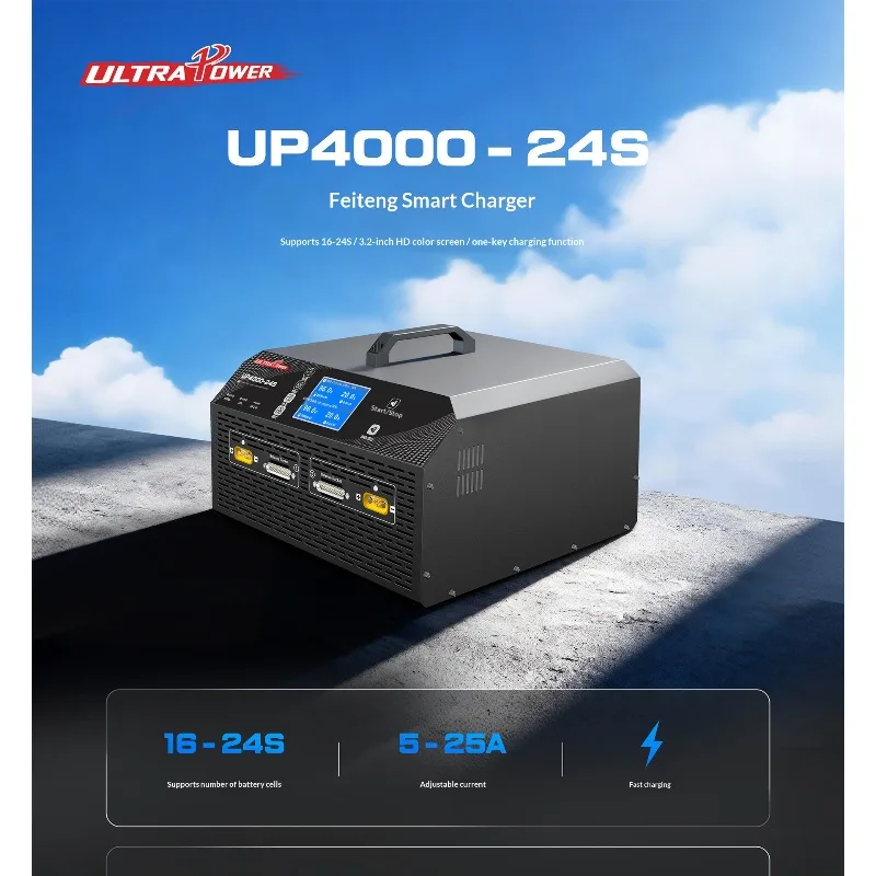 

Зарядное устройство UltraPower UP4000-24S одноканальное 4000 Вт для LiPo/LiHv аккумуляторов, быстрая зарядка 25А с балансировкой 2.0А для 16-24S высоковольтных батарей