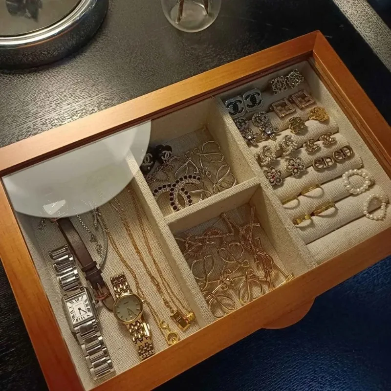 Wooden Jewelry Organizer Box for Women, Mini Multi-Functional Storage Case with Drawers, Luxury Home with Personalized Packaging
