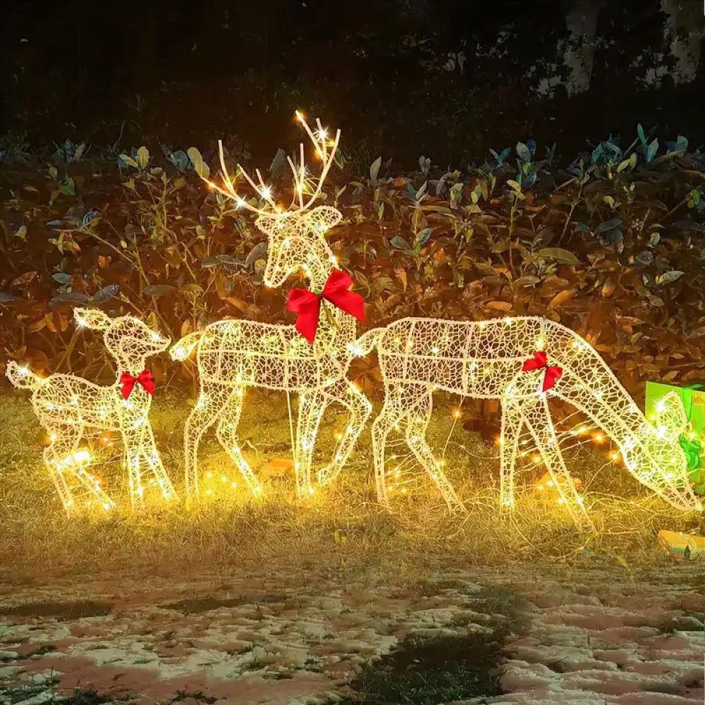 Weihnachtselch-Dekoration aus Edelstahl mit LED-Licht, Rentierfigur, festliches Ornament für Garten und Hof.