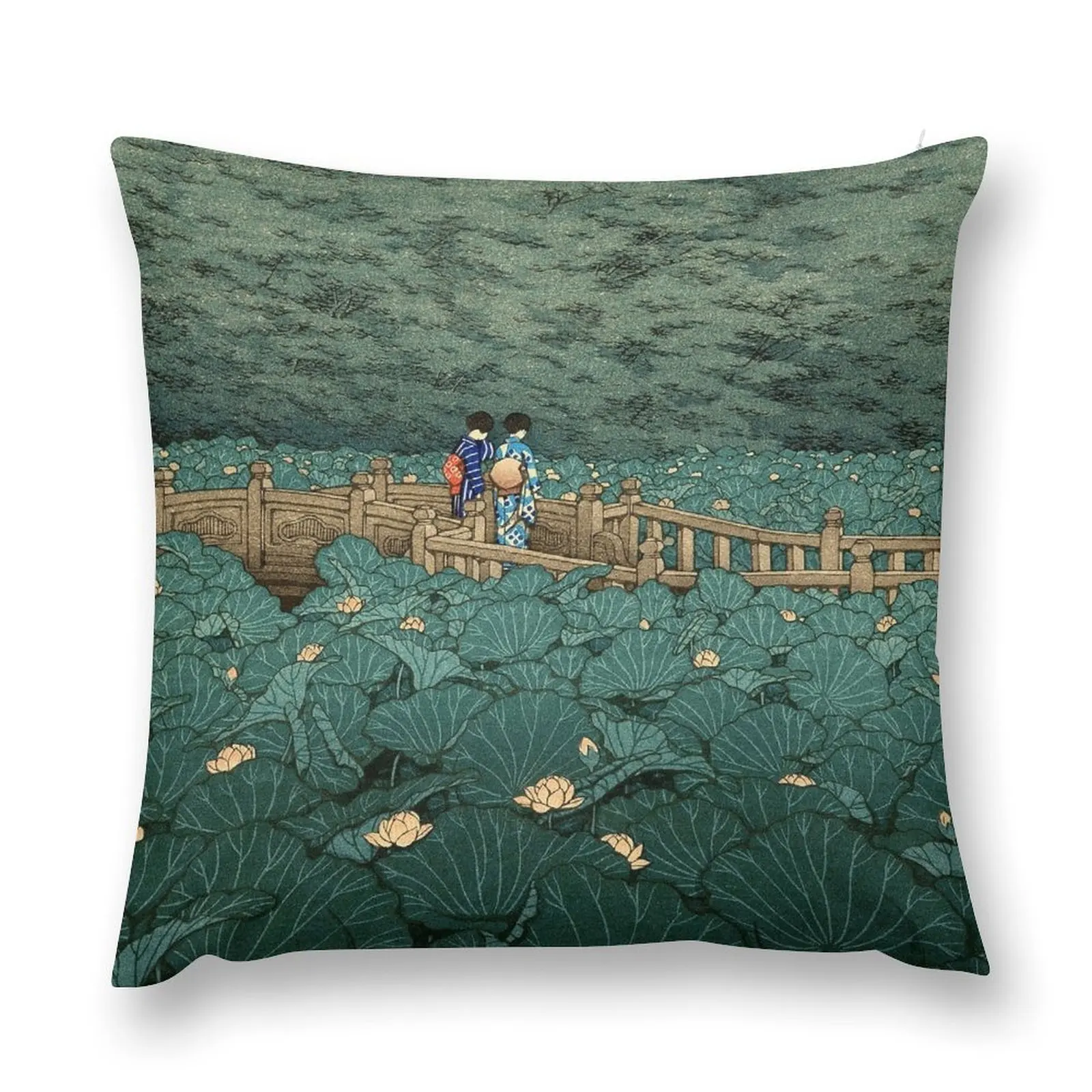 Benten Pond at Shiba Kawase Hasui Japanese Scenery Throw Pillow christmas cushions covers pillow