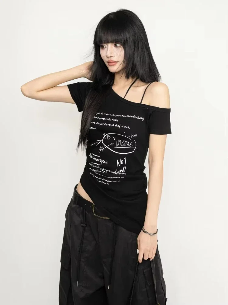 الشارع الشهير انحراف طوق عادية تيز خمر إلكتروني الطباعة Harajuku غير النظامية القمم الجرونج سليم صالح المرأة تي شيرت Y2k الجمالية