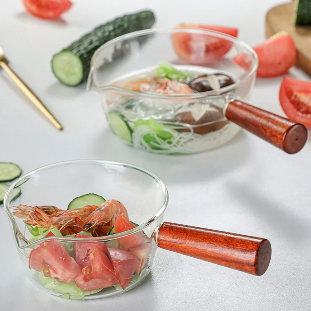 

Glass Instant Noodles Breakfast Pot Household Small Milk Stockpot Wooden Handle Soup Noodle Cookware Kitchen Supplies