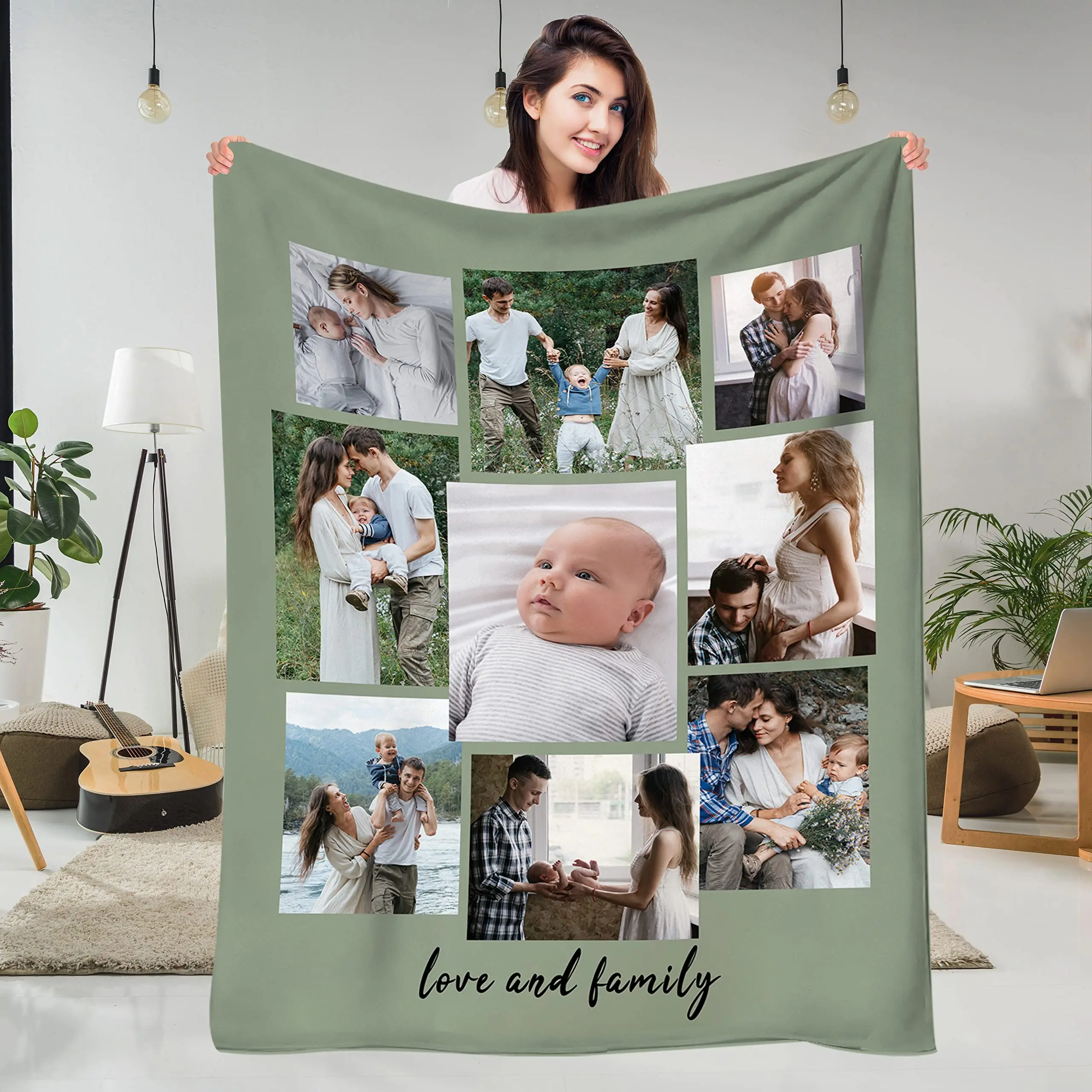 Custom Blanket with Words Picture Collage Customized Blankets,Birthday Souvenir Gifts Personalized Throw Blanket for Father, Mom